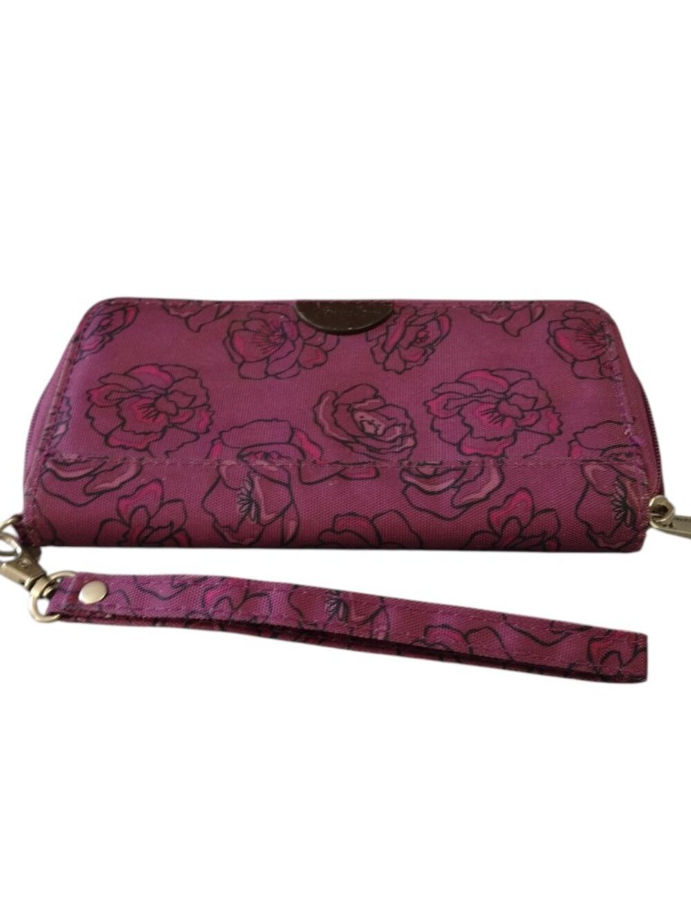 Travelon Burgundy Floral Print Zip Around Wristlet Clutch Wallet RFID Blocking